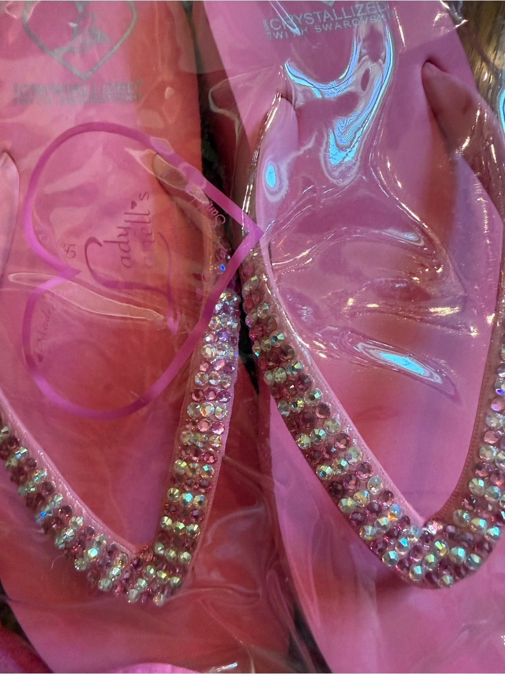 Pink Crystal-Embellished Jelly Flip Flops